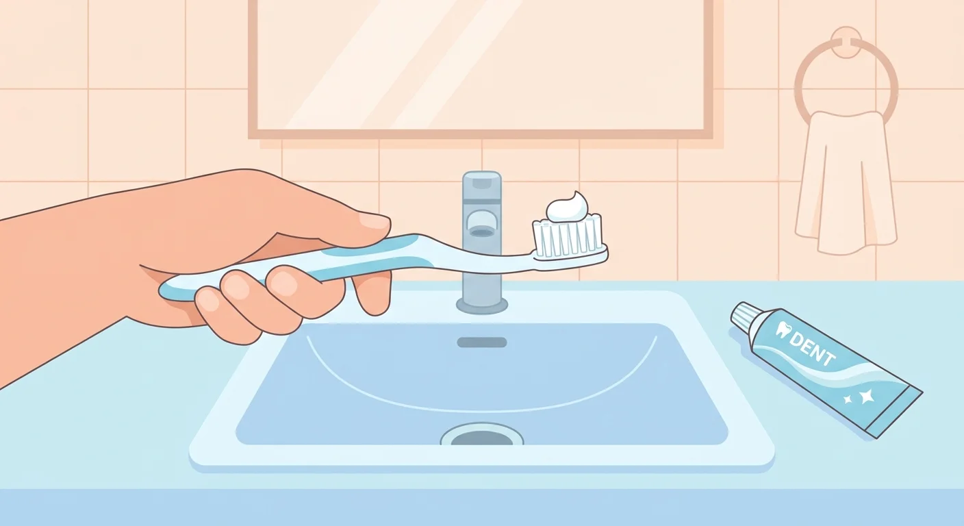 Ilustración de una mano aplicando una cantidad de pasta de dientes del tamaño de un guisante sobre las cerdas de un cepillo de dientes