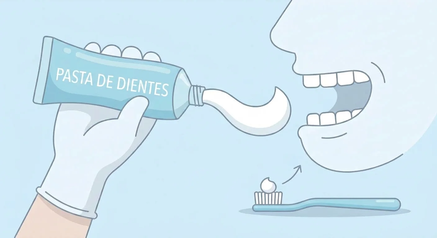 Ilustración que muestra, una junto a otra, una persona aplicándose pasta de dientes directo en la boca desde el tubo y una pequeña cantidad puesta sobre un cepillo de dientes