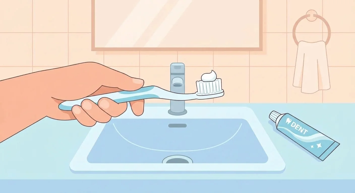 Illustration d'une main pressant du dentifrice de la taille d'un petit pois sur les poils d'une brosse à dents