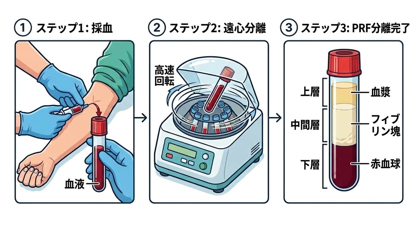 歯科医院で採血から遠心分離までPRFを作る3段階の過程