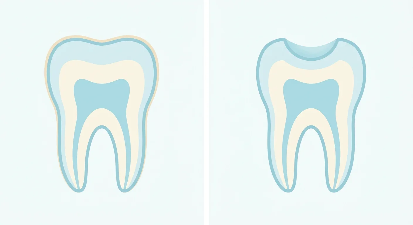An illustration comparing a tooth surface covered with a thin pigment film to a tooth surface with a smooth, concave area