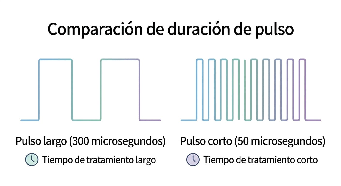 Cuando el pulso es largo, el tiempo de tratamiento es más largo; cuando es corto y frecuente, el tiempo de tratamiento se acorta