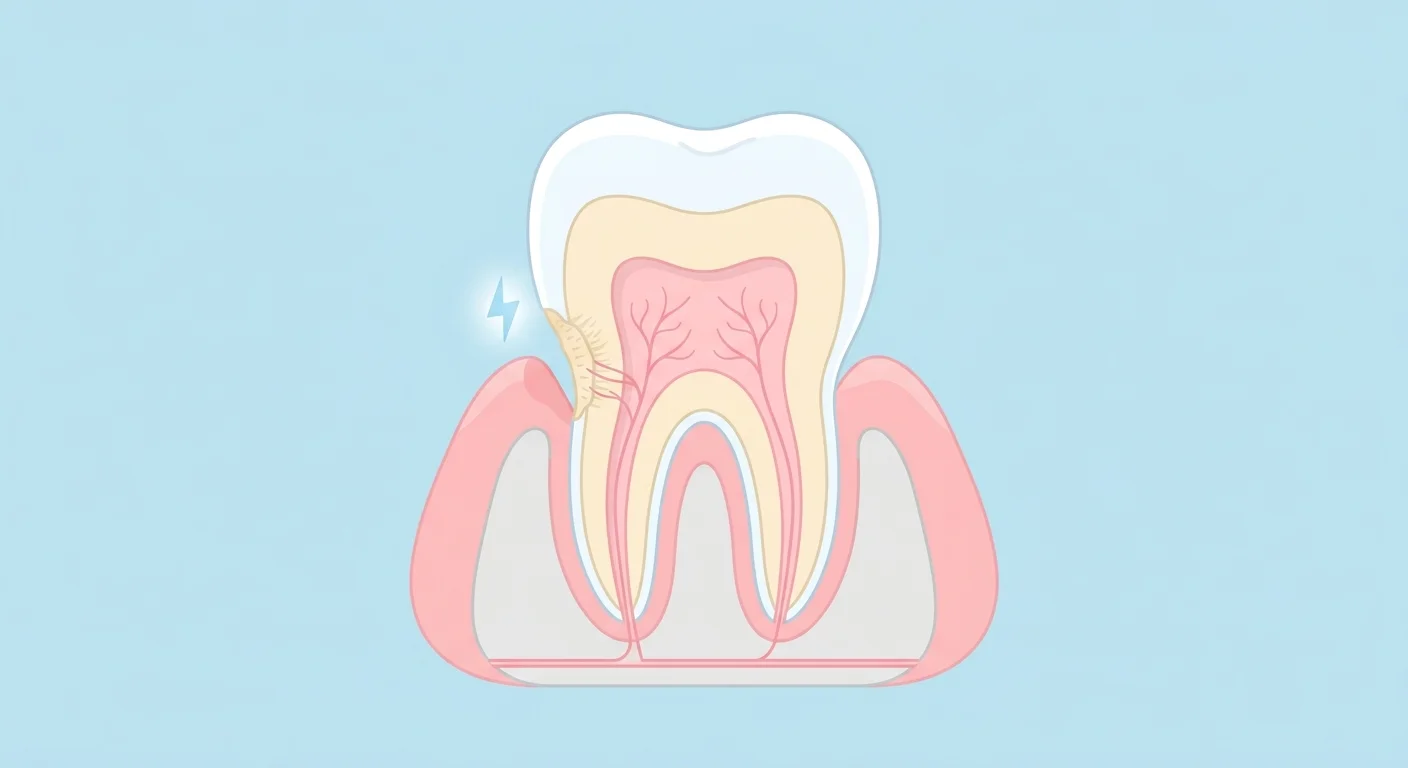 Illustration en coupe d'une dent montrant une zone sensible marquée d'un éclair bleu.