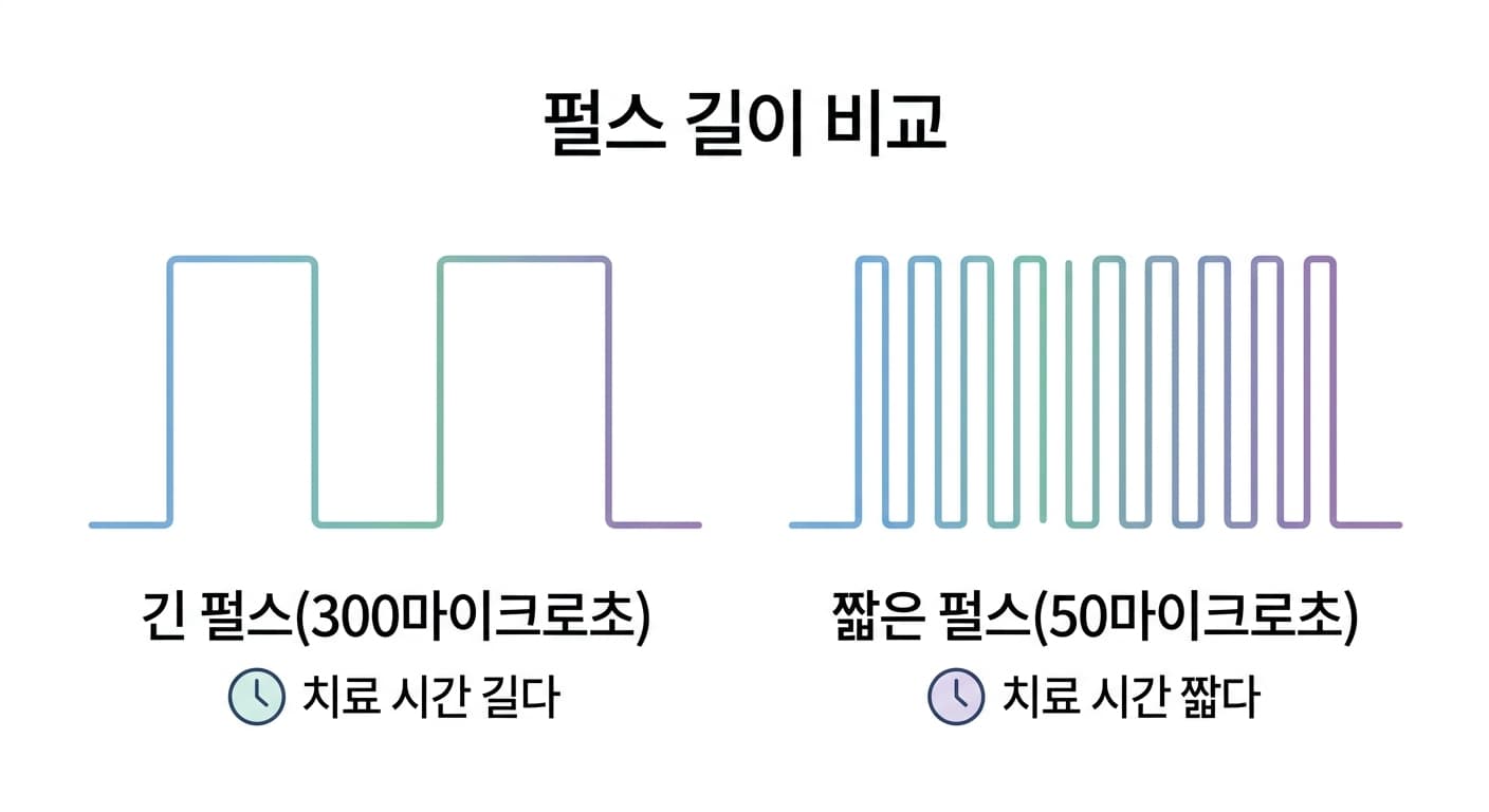 펄스를 길게 쏘면 치료 시간이 길고, 짧게 자주 쏘면 치료 시간이 짧아진다