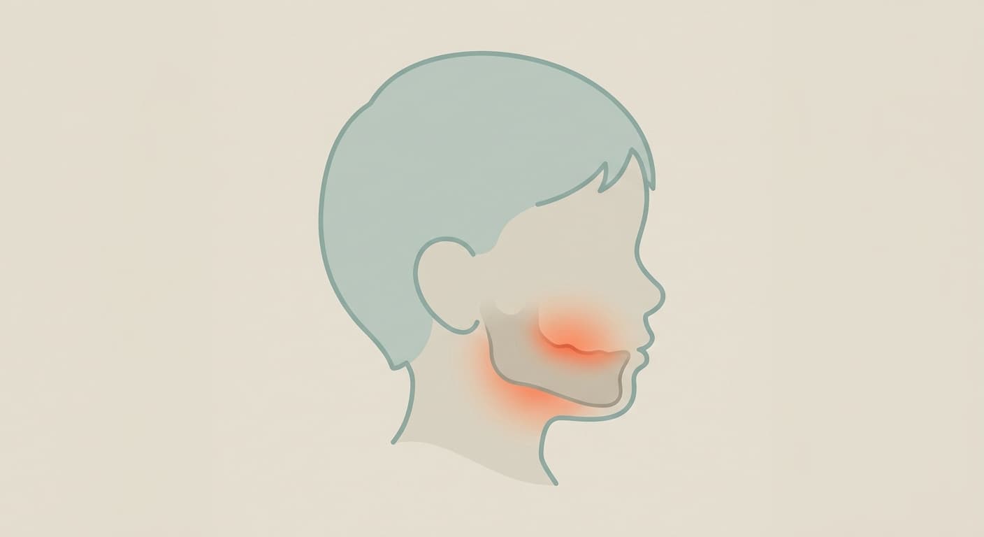 옆모습 실루엣에서 잇몸과 턱 주변이 붉은 빛으로 표시된 그림