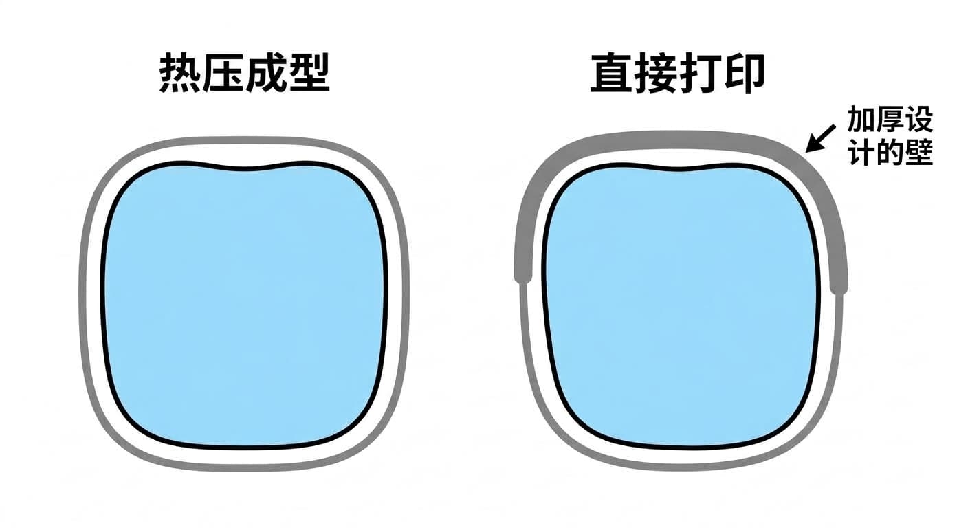 热压成型截面壁厚均匀与直接打印各部位壁厚不同的对比图