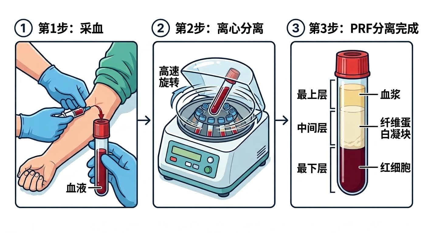 牙科诊所制作PRF的三个步骤:采血、离心分离及分层完成